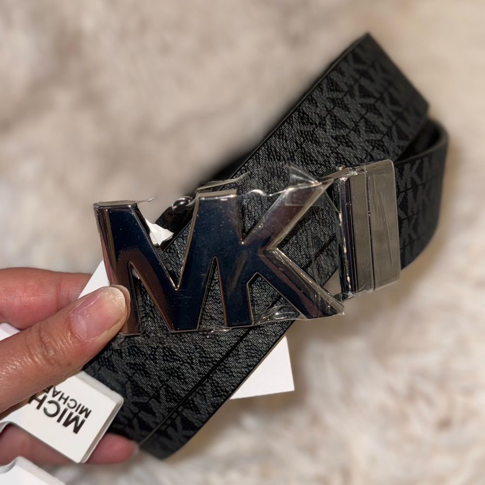 Michael Kors Black Twist Reversible Belt with Silver Logo